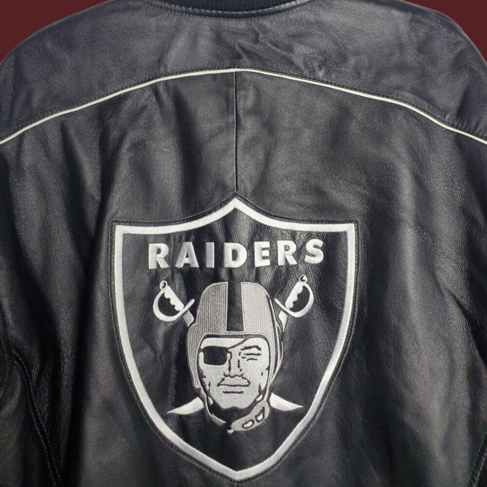 Carl Banks G-III Vtg Raiders Leather Varsity Jacket Rare Black/Silver Medium - Picture 11 of 16